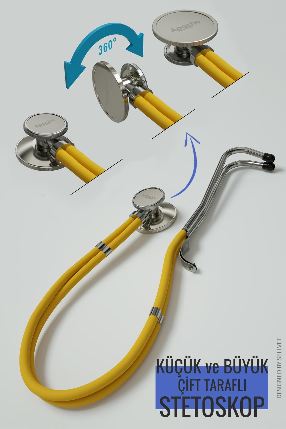 Çift Taraflı Stetoskop - Dönebilen Çift Kafalı Baş