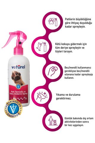 Veturel Pati Temizlik ve Koku Giderici Sprey 2x300ml Köpüksüz Kedi Pati Temizleme Köpek Tüy Bakım