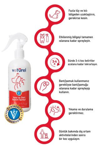 Veturel Yara ve Deri Bakım Spreyi 2x300ml Kedi Mantar Yanık Kızarıklık Tahriş Köpek Enfeksiyon Sprey