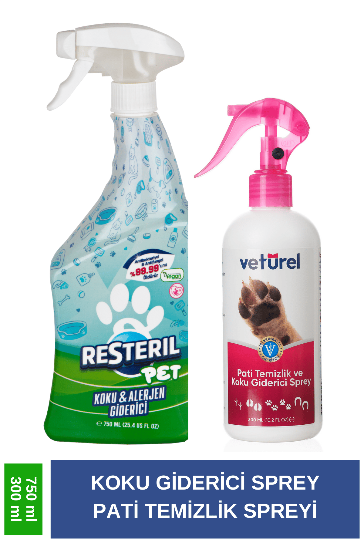 Pet Antibakteriyel Hipoalerjenik Hijyen Spreyi 750mL ve Pati Tüy Temizlik ve Koku Giderici 300mL Set