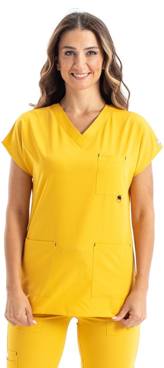 Likralı Pamuklu Scrubs Forma Bayan Sarı Forma