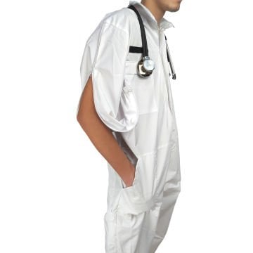 Beyaz Lamineli Su ve Rüzgar Geçirmez Kapşonlu Tulum (Unisex)