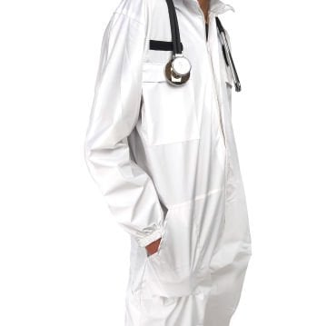 Beyaz Lamineli Su ve Rüzgar Geçirmez Kapşonlu Tulum (Unisex)