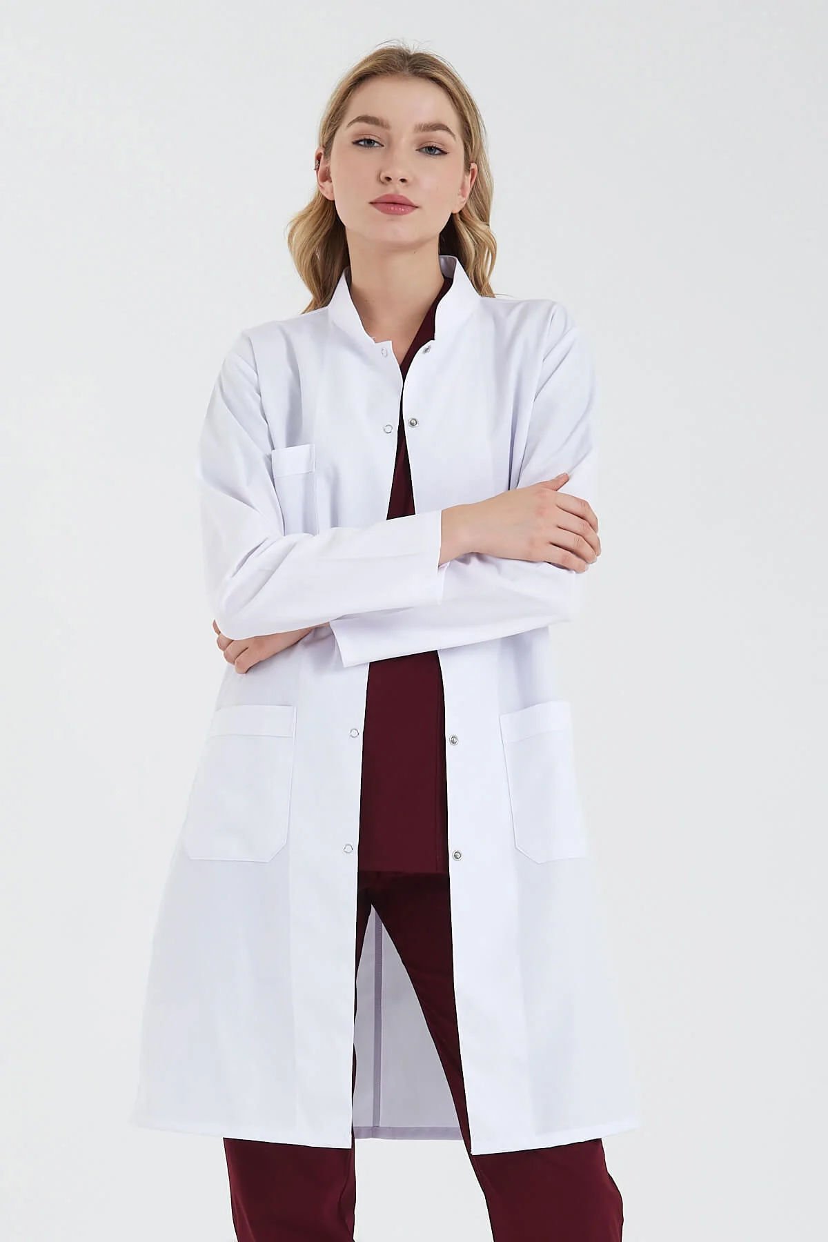 Kadın Hakim Yaka Uzun Boy Beyaz Öğretmen, Doktor Önlüğü L