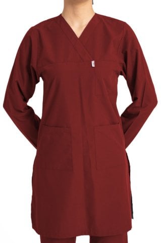 Uzun Kollu Kadın Scrubs Forma Bordo - Sağlık Tesettür Giyim