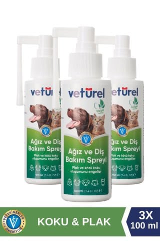 Günlük Kedi Ağız Kokusu Giderici Diş Eti Yarası Plak Tartar Önleyici Köpek Ağız Kokusu Sprey 3x100ml
