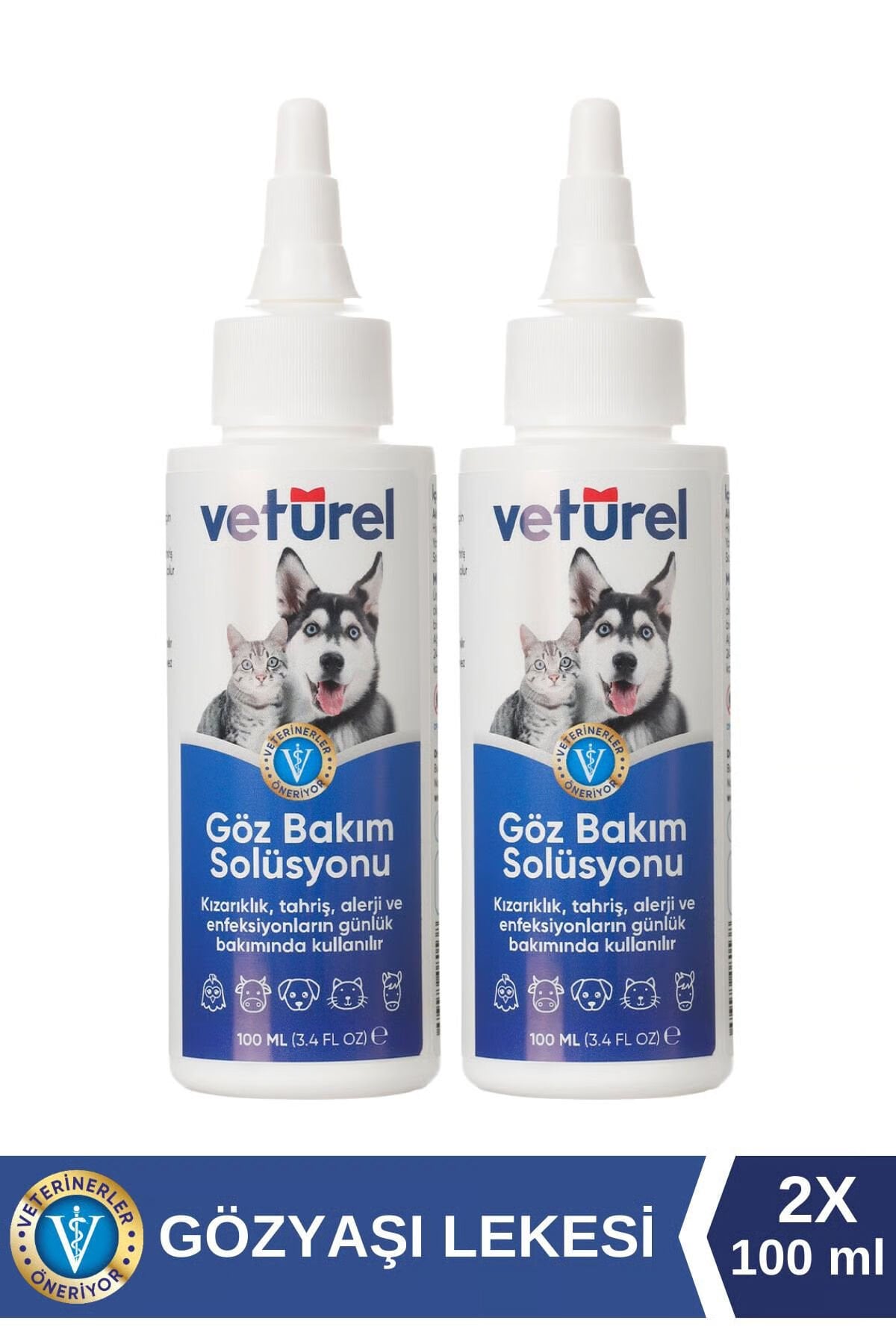 Kedi Göz Damlası Köpek Göz Temizleme Solüsyonu Alerji Kızarıklık Enfeksiyon Gözyaşı Lekesi 2x100ml