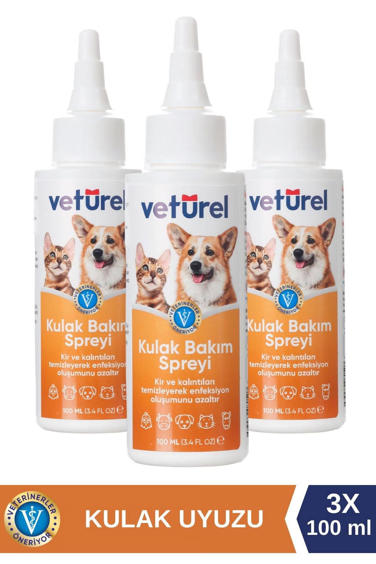 Kedi Kulak Temizleme Damlası Köpek Enfeksiyon Kaşıntı Kedi Kulak Uyuzu Koku Önleyici Bakım 3x100ml