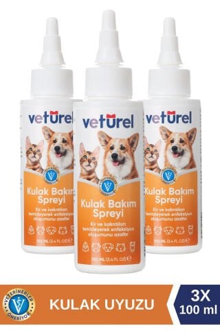 Kedi Kulak Temizleme Damlası Köpek Enfeksiyon Kaşıntı Kedi Kulak Uyuzu Koku Önleyici Bakım 3x100ml