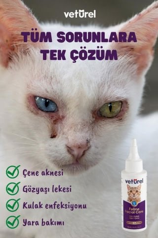 Kedi Yüz Temizleme Solüsyonu Kedi Aknesi Gözyaşı Lekesi Göz Damlası Akıntı Kaşıntı Bakımı 100ml
